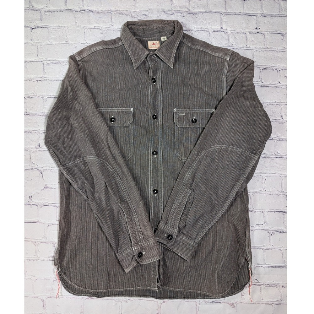 Sugar Cane SC25511 Jean Cord Work Shirt L 16-16.5 Gray Stripe Made Japan